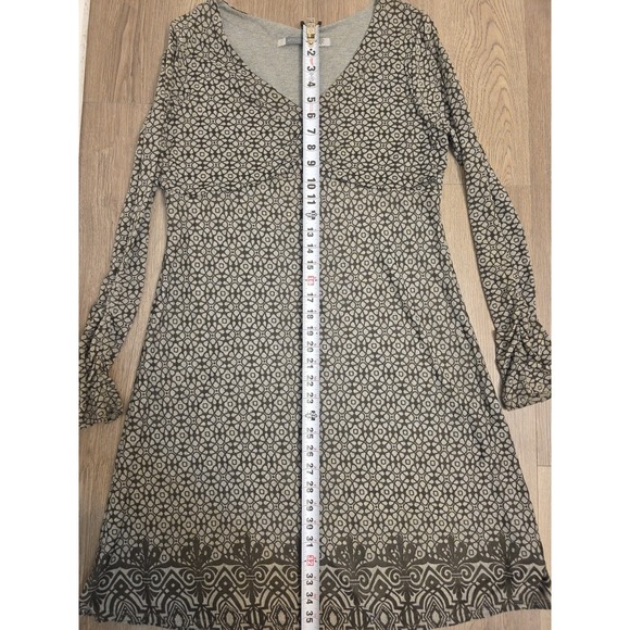 Athleta Womens Long Sleeve V Neck Dress Gray Geometric Ruched Size L - Picture 10 of 16